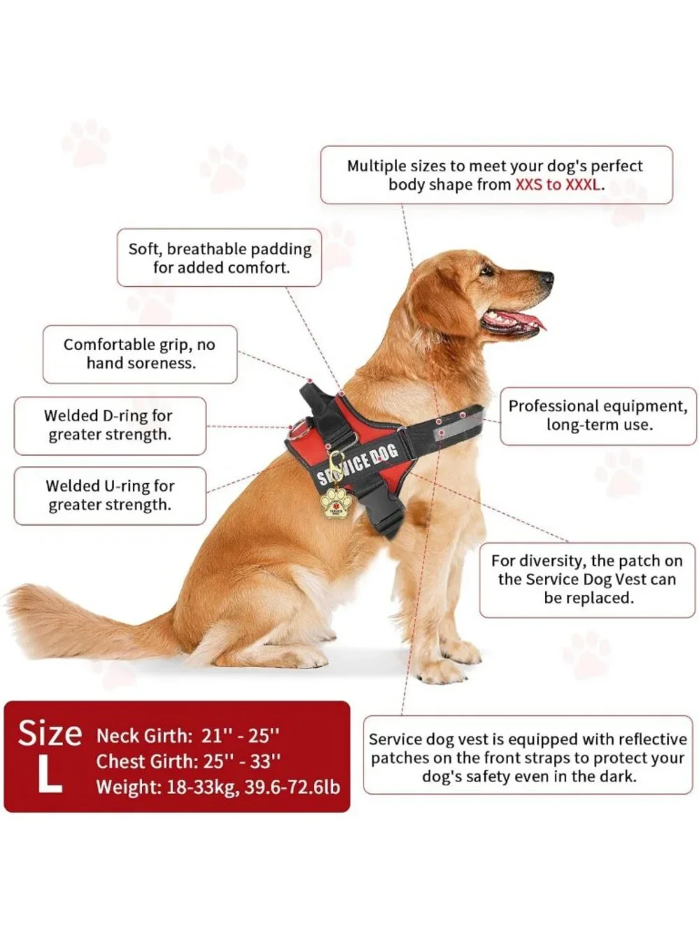 Service Dog Vest with ID Tag & 50 ADA Cards - Durable Harness, ESA Accessory Set